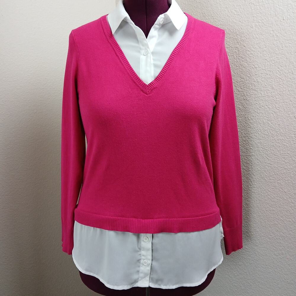 Rio & Rian New York Pink 2-Fer Layered-Look Blouse M long sleeve sweater chiffon - Picture 5 of 12